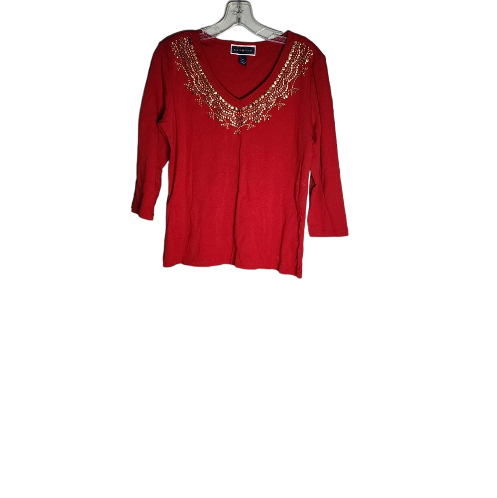 Karen Scott women's red/gold 3/4 sleeves design top size M